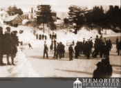 Villagers at the Outdoor Rink, St. Andrews United Church in Background
