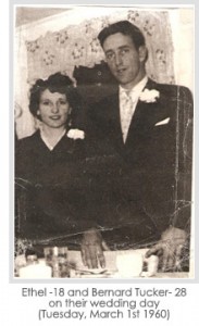 Ethel -18 and Bernard Tucker- 28 on their wedding day (Tuesday, March 1st 1960)