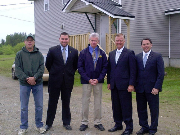 Ian Fortune, Matthew Sturgeon, Hal Muck, Hon. Paul Robichaud, MLA Jake Stewart at Blackville Outdoor Rink Facility