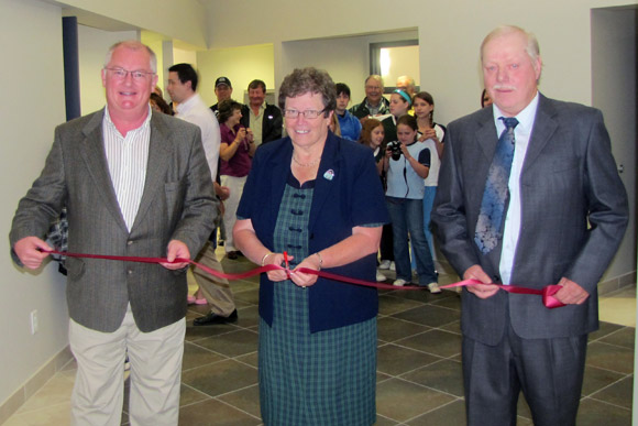 Human Resources Minister Rick Brewer; Miramichi MP Tilly O'Neill-Gordon; and Blackville Mayor Glen Hollowood. 