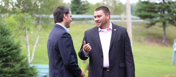 Interim mayor Matt Sturgeon with Southwest Miramichi MLA Jake Stewart at a funding announcement in August