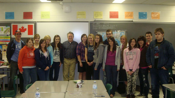 Terry Seguin with Blackville School students