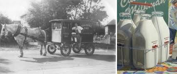 Milk wagon similar to what Mr. Vickers drove.  If the glass bottles of milk were left out in the cold, the milk would freeze, and the slushy cream would push the cardboard cap up out of the bottle.