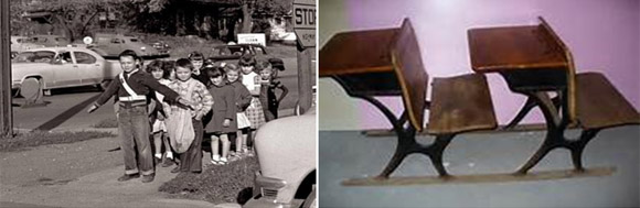 The picture of the school patrol boy, while not of a scene in Blackville, is quite accurate, showing the patrol boy belt that signified his authority to hold back young students from crossing the road until it was safe to do so.  The school desks shown are quite similar to the ones in my class rooms.