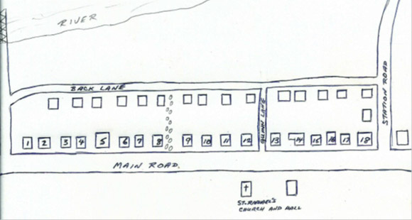 The above rough map illustrates the shortcut I took behind the houses between the Back Lane and the Main Road.