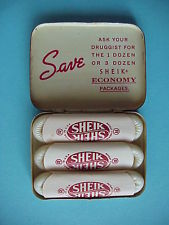 A package of three Sheiks condoms