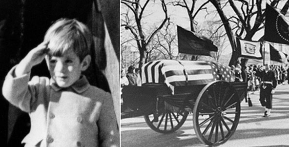 Little ‘John-John’ saluting his father’s casket as it passed by in the ‘caisson’ funeral wagon  