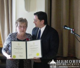 Blackville Women's Institute Celebrates 80 Years of Service: MLA Jake Stewart with Women's Institute President Lillian Brennan ~ Photo provided by Jake Stewart
