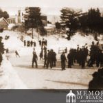 Villagers at the Outdoor Rink, St. Andrews United Church in Background